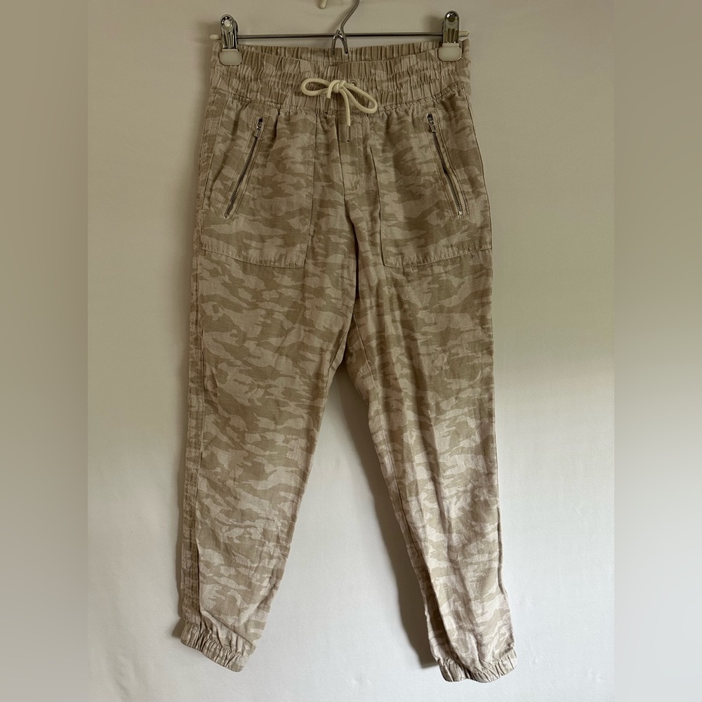 Athleta Pants Womens Petite 0P Beige Camo Cabo Tide Linen Jogger